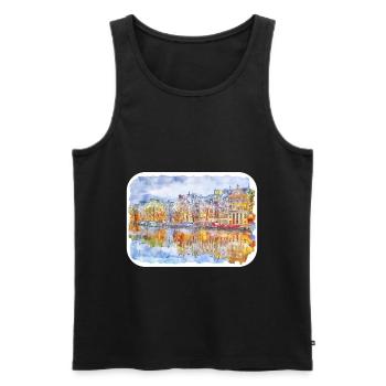 Amsterdam Netherlands Watercolor Sketch Drawn Pain - Men's Premium Organic Tank Top - black - Front - Michal (187cm)