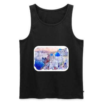 Santorin Grèce Aquarelle Esquisse Dessinée Illustrat - Débardeur bio Premium Homme - noir - Devant - Michal (187cm)