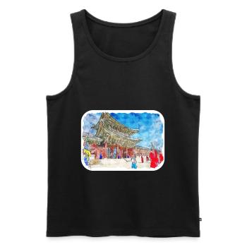Busan South Korea Watercolor Sketch Draw Drawing - Men's Premium Organic Tank Top - black - Front - Michal (187cm)