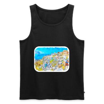 Santorin Grèce Aquarelle Esquisse Dessinée Illustrat - Débardeur bio Premium Homme - noir - Devant - Michal (187cm)