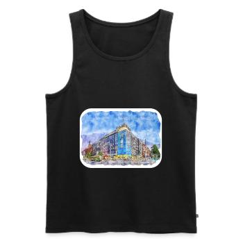 Helsinki Finlande Aquarelle Sketch Illustration - Débardeur bio Premium Homme - noir - Devant - Michal (187cm)