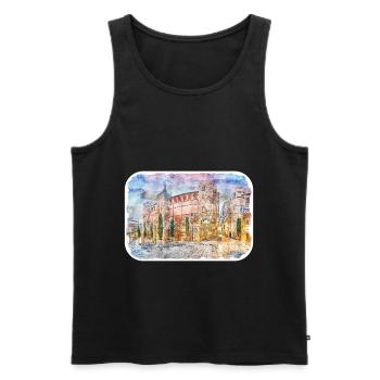 Barcelone Espagne Aquarelle Sketch Illustration - Débardeur bio Premium Homme - noir - Devant - Michal (187cm)