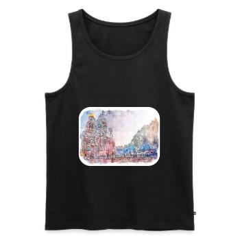 Saint-Pétersbourg Russie Aquarelle Esquisse Peinture - Débardeur bio Premium Homme - noir - Devant - Michal (187cm)