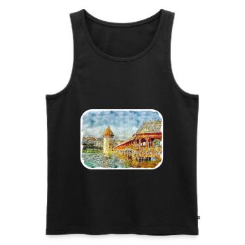 Luzern Schweiz Aquarellskizze gezeichnet Illust - Männer Premium Bio Tank Top - Schwarz - Vorne - AI Model Male 178 light (178cm)
