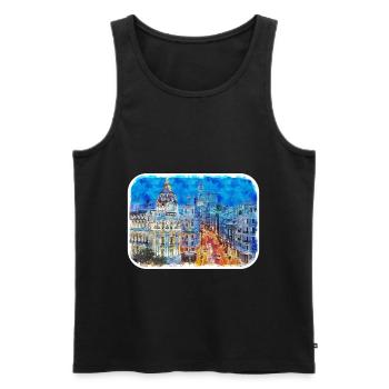 Madrid Spain Watercolor Sketch Painting Drawing - Men's Premium Organic Tank Top - black - Front - AI Model Male 178 light (178cm)
