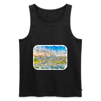Lithuania Landmark Watercolor Sketch Illustration - Men's Premium Organic Tank Top - black - Front - Michal (187cm)
