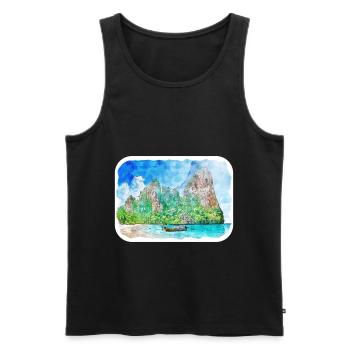 Thaïlande Aquarelle Esquisse Dessinée à la Main Illustration - Débardeur bio Premium Homme - noir - Devant - Michal (187cm)