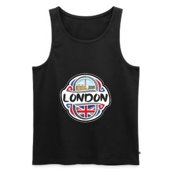 Londres Royaume-Uni Royaume-Uni Drapeau Souvenir de voyage Badg - Débardeur bio Premium Homme - noir - Devant - AI Model Male 178 light (178cm)