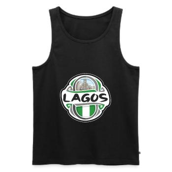 Lagos Nigeria Drapeau Badge Souvenir de Voyage Timbre Souvenir - Débardeur bio Premium Homme - noir - Devant - Michal (187cm)