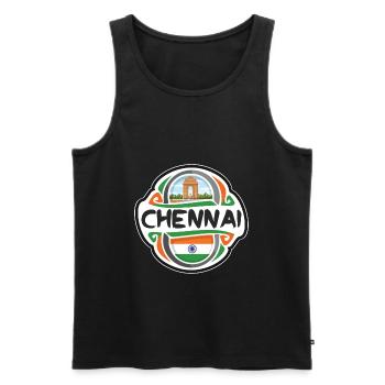 Chennai Inde Drapeau Badge Voyage Souvenir Timbre - Débardeur bio Premium Homme - noir - Devant - AI Model Male 178 light (178cm)