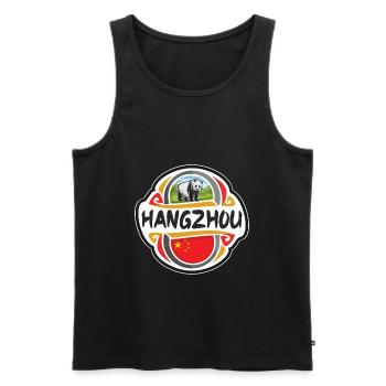 Hangzhou China Flagge Abzeichen Reise Souvenir Briefmarke - Männer Premium Bio Tank Top - Schwarz - Vorne - AI Model Male 178 light (178cm)