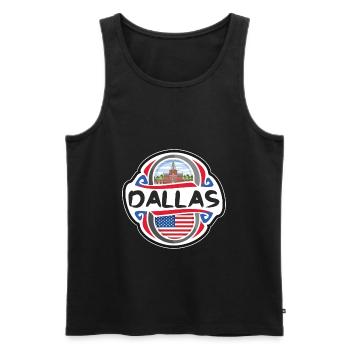 Dallas ÉTATS-UNIS Drapeau des États-Unis Souvenir de voyage Badg - Débardeur bio Premium Homme - noir - Devant - AI Model Male 178 light (178cm)