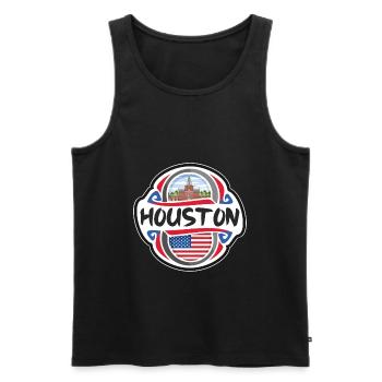 Houston ÉTATS-UNIS Drapeau des États-Unis Souvenir de voyage Bad - Débardeur bio Premium Homme - noir - Devant - AI Model Male 178 light (178cm)