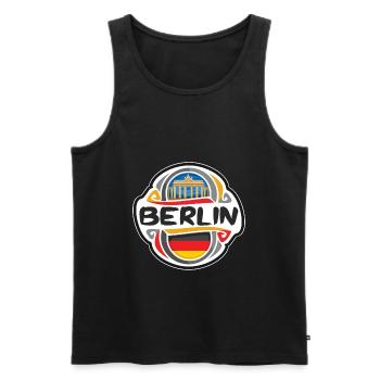 Berlin Allemagne Drapeau Badge Voyage Souvenir Timbre - Débardeur bio Premium Homme - noir - Devant - AI Model Male 178 light (178cm)