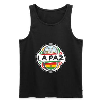 La Paz Bolivie Drapeau Badge Voyage Souvenir Timbre - Débardeur bio Premium Homme - noir - Devant - AI Model Male 178 light (178cm)