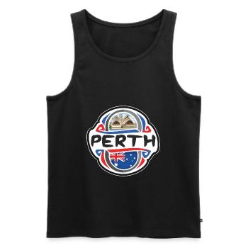 Perth Australia Flag Badge Travel Souvenir Stamp - Men's Premium Organic Tank Top - black - Front - AI Model Male 178 light (178cm)
