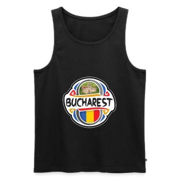 Bucharest Romania Flag Badge Travel Souvenir Stamp - Men's Premium Organic Tank Top - black - Front - AI Model Male 178 light (178cm)