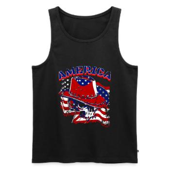 Un beau crâne de cow-boy avec un design de drapeau américain - Débardeur bio Premium Homme - noir - Devant - Michal (187cm)