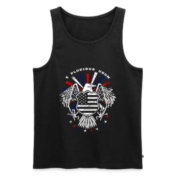E Pluribus Unum with US flag and eagle - Men's Premium Organic Tank Top - black - Front - Michal (187cm)