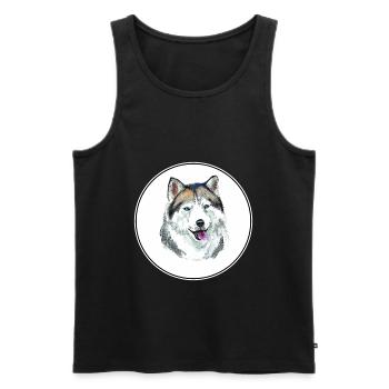 Alaskan Husky Dog Watercolor Sketch Illustration - Men's Premium Organic Tank Top - black - Front - AI Model Male 178 light (178cm)