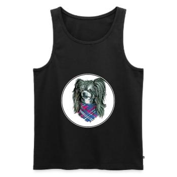 Illustration de l’aquarelle de chien à crête chinoise - Débardeur bio Premium Homme - noir - Devant - Michal (187cm)