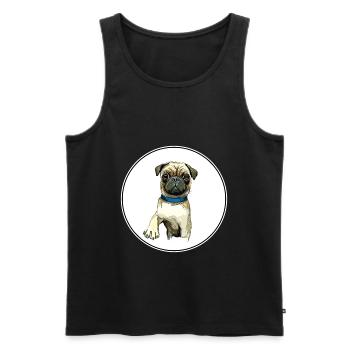 Pug Dog Aquarelle Peinture Illustration - Débardeur bio Premium Homme - noir - Devant - Michal (187cm)
