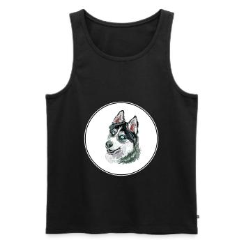 Sibérien Husky Dog Aquarelle Art Illustration - Débardeur bio Premium Homme - noir - Devant - Michal (187cm)