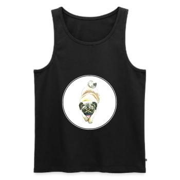 Pug Dog Aquarelle Peinture Illustration - Débardeur bio Premium Homme - noir - Devant - Michal (187cm)