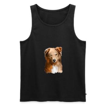Illustration de l’aquarelle de chien de berger basque - Débardeur bio Premium Homme - noir - Devant - AI Model Male 178 light (178cm)
