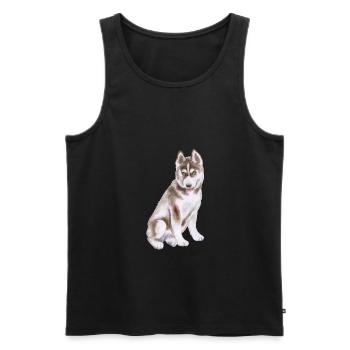 Husky Hund Aquarell Farbe Illustration - Männer Premium Bio Tank Top - Schwarz - Vorne - Michal (187cm)