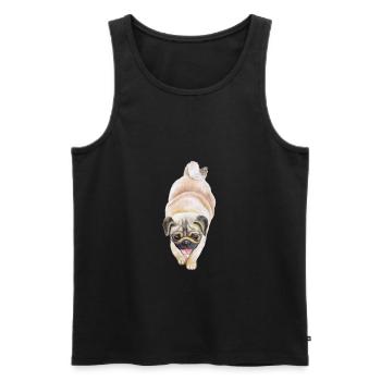 Pug Dog Aquarelle Peinture Illustration - Débardeur bio Premium Homme - noir - Devant - Michal (187cm)