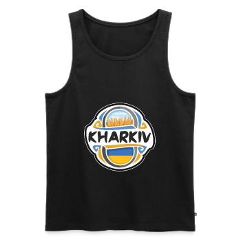 Charkiw Ukraine Flagge Abzeichen Reise Souvenir Briefmarke - Männer Premium Bio Tank Top - Schwarz - Vorne - Michal (187cm)