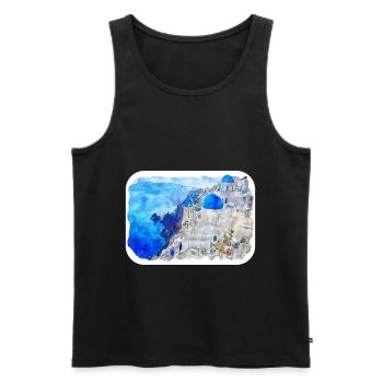 Santorin Grèce Aquarelle Esquisse Dessinée Peinture - Débardeur bio Premium Homme - noir - Devant - Michal (187cm)