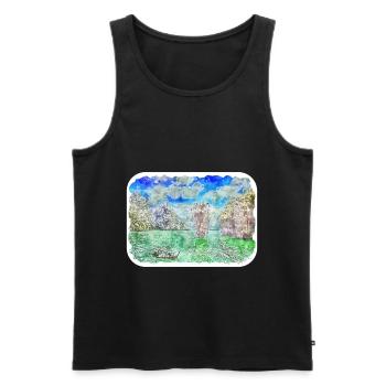 Thaïlande Aquarelle Esquisse Dessinée à la Main Illustration - Débardeur bio Premium Homme - noir - Devant - Michal (187cm)
