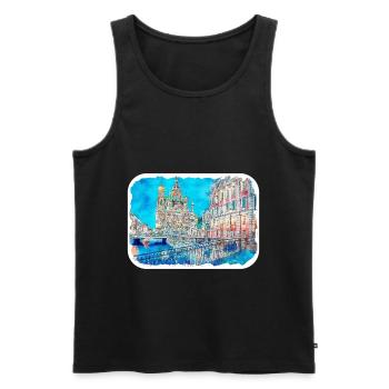 Saint-Pétersbourg Russie Aquarelle Esquisse Dessinée Drawi - Débardeur bio Premium Homme - noir - Devant - Michal (187cm)