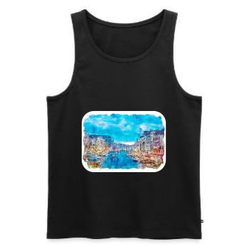 Venise Italie Aquarelle Esquisse Illustration - Débardeur bio Premium Homme - noir - Devant - Michal (187cm)