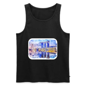 Singapour Aquarelle Esquisse Dessinée à la Main Peinture - Débardeur bio Premium Homme - noir - Devant - Michal (187cm)