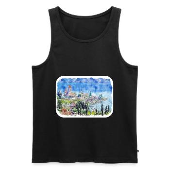 Luzern Schweiz Aquarellskizze gezeichnet Illust - Männer Premium Bio Tank Top - Schwarz - Vorne - AI Model Male 178 light (178cm)