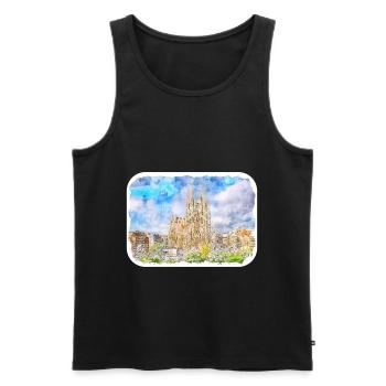 Barcelone Espagne Aquarelle Esquisse Dessinée Peinture - Débardeur bio Premium Homme - noir - Devant - Michal (187cm)