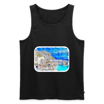 Santorin Grèce Aquarelle Esquisse Dessin Dessiné - Débardeur bio Premium Homme - noir - Devant - Michal (187cm)