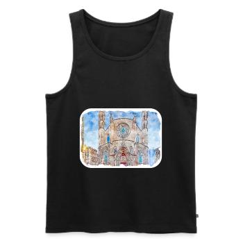 Barcelone Espagne Aquarelle Esquisse Dessinée Illustrati - Débardeur bio Premium Homme - noir - Devant - Michal (187cm)