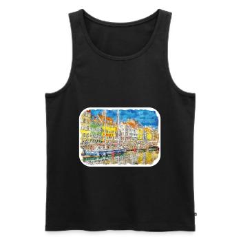 Copenhague Danemark Aquarelle Esquisse Dessinée Paintin - Débardeur bio Premium Homme - noir - Devant - Michal (187cm)