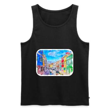 Venise Italie Aquarelle Esquisse Illustration - Débardeur bio Premium Homme - noir - Devant - Michal (187cm)