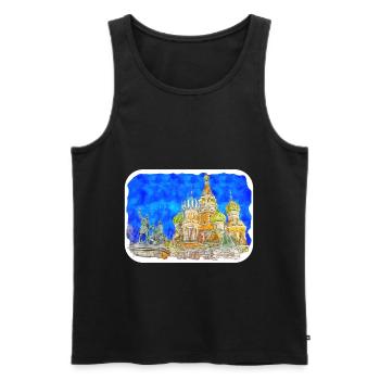 Moscou Russie Aquarelle Esquisse Dessin Dessiné - Débardeur bio Premium Homme - noir - Devant - Michal (187cm)