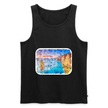 Australie Aquarelle Esquisse Dessinée à la Main Peinture - Débardeur bio Premium Homme - noir - Devant - Michal (187cm)