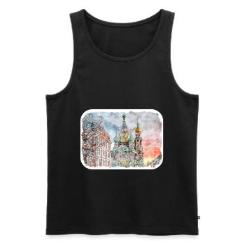 Saint-Pétersbourg Russie Aquarelle Esquisse Dessinée Drawi - Débardeur bio Premium Homme - noir - Devant - Michal (187cm)