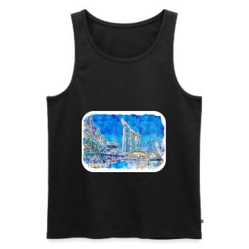 Singapour Aquarelle Esquisse Dessinée à la Main Peinture - Débardeur bio Premium Homme - noir - Devant - Michal (187cm)