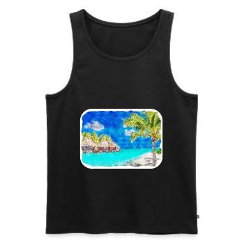 Thaïlande Aquarelle Esquisse Dessinée à la Main Illustration - Débardeur bio Premium Homme - noir - Devant - Michal (187cm)