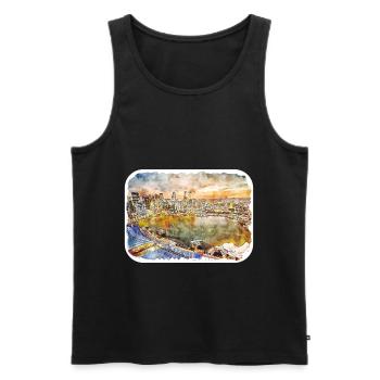 Singapour Aquarelle Esquisse Dessinée à la Main Peinture - Débardeur bio Premium Homme - noir - Devant - Michal (187cm)