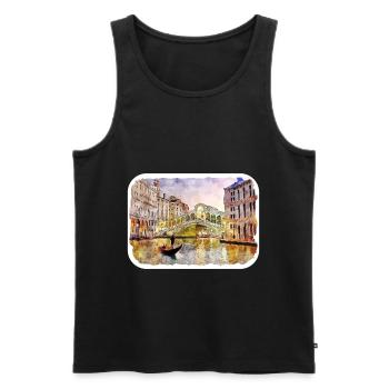 Venise Italie Aquarelle Esquisse Illustration - Débardeur bio Premium Homme - noir - Devant - Michal (187cm)